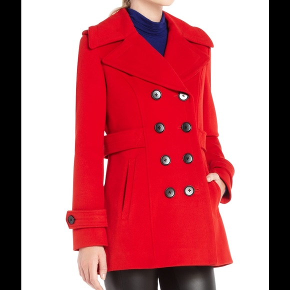 NWT BCBG "Finn" Pea Coat in Fire Red.