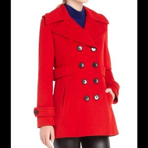 NWT BCBG "Finn" Pea Coat in Fire Red.