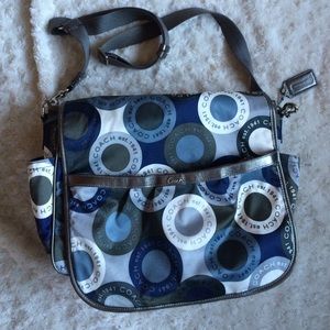 Blue and Gray Coach Diaper bag