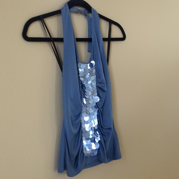 Bebe blue sequins halter top