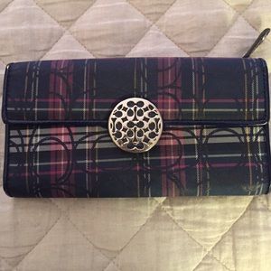 Coach wallet navy blue tartan