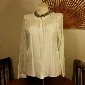 White cotton lace button up