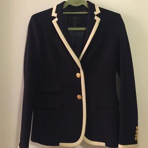 J Crew Navy/White Trimmed Wool Hacking Blazer