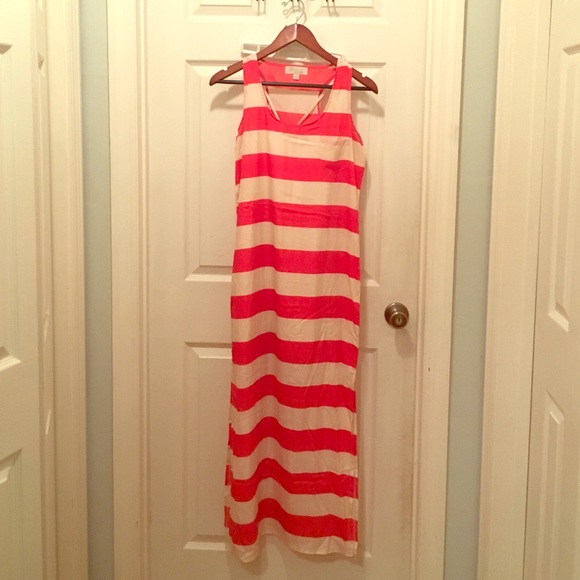 Coral and cream striped maxi dress - Picture 1 of 2