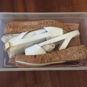 Miu Miu NW white patent cork platforms