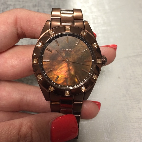 Womens DKNY Brown Glitz Mother Of Pearl Dial Watch