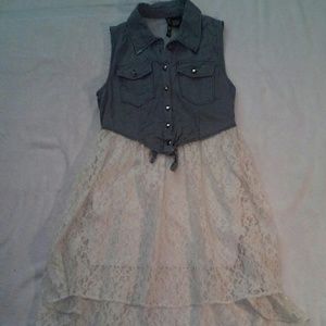 Denim with White Lace Dress