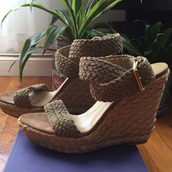 Stuart Weitzman "Alex" crochet wedge sandal