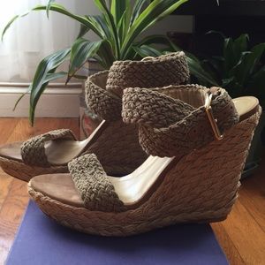 Stuart Weitzman "Alex" crochet wedge sandal