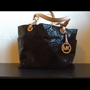 Black snake skin/leather Michael Kors mini tote