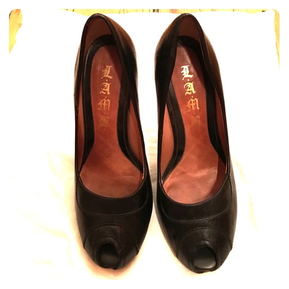 Leather peeptoe heels with small front platform