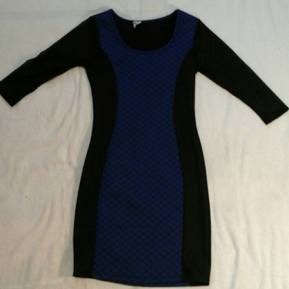 Blue Dress with Black Lace Sleeves