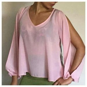 Pink cold shoulder top