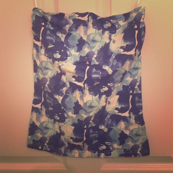 Blue floral strapless top