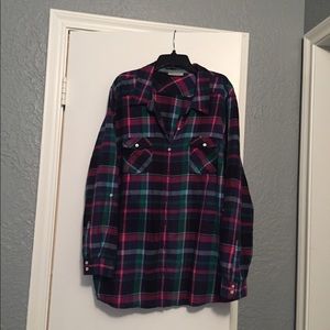 Navy, Green, and Pink Plaid Shirt