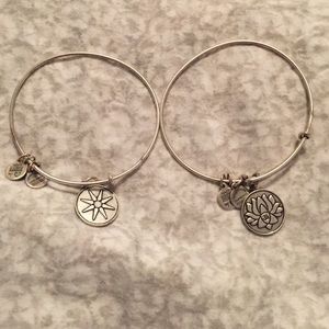 Two silver Alex and Ani bracelets