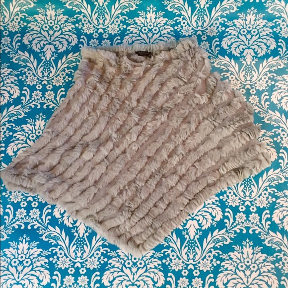 BCBG rabbit fur poncho