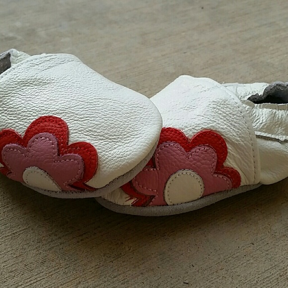 White, pink, red flowers leather soft soled mocs