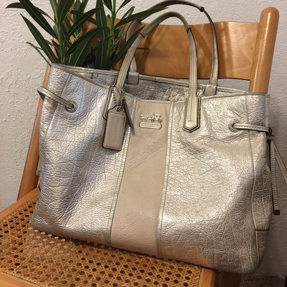 Light Gold Leather Coach Tote