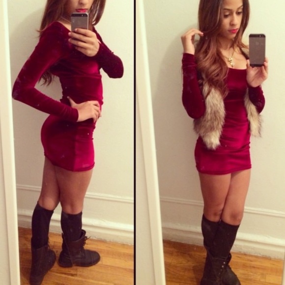 Velvet Long Sleeve Mini Dress