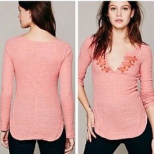 Free People Pink Top Waffle Battalion Thermal