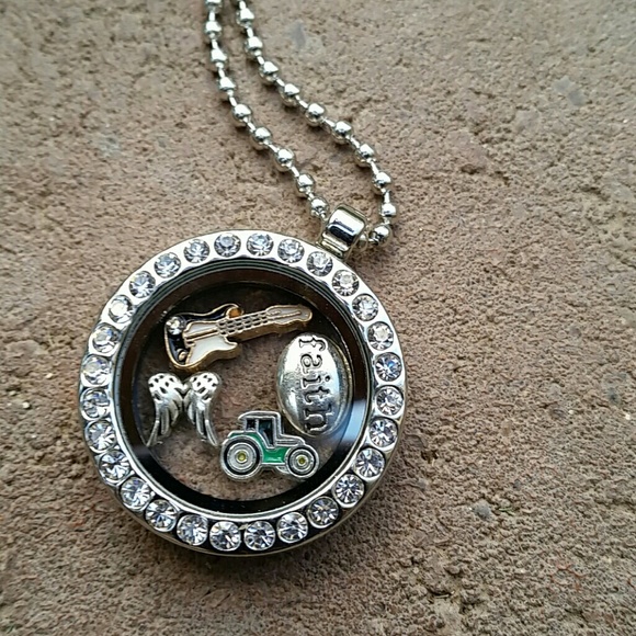 Floating charm pendant, faith, guitar, tractor