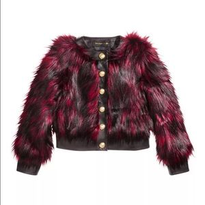 Balmain X H&M Red Faux Fur Leather Trim Jacket sz4