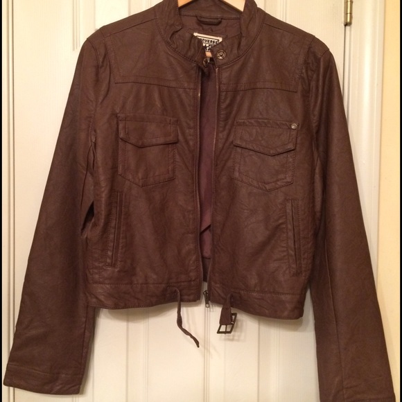 Brown faux leather moto jacket