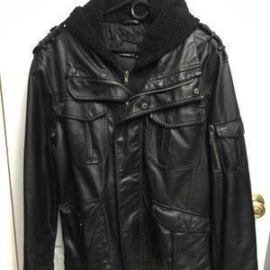 "Leather" jacked with Sherpa hood