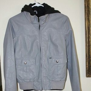 OBEY Faux Leather Grey Hooded Jacket