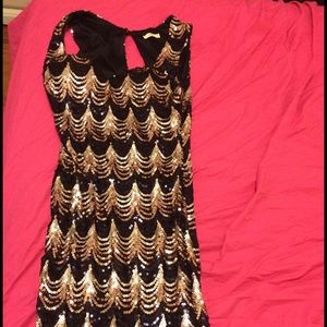 Brown and black sequined dress