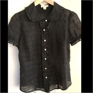 Ann Taylor Loft blouse black white polka dot