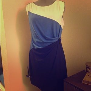 Color block blues and white dress