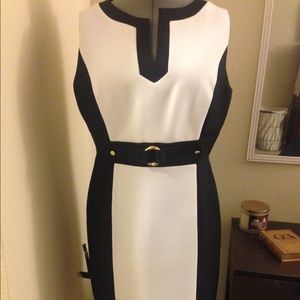 White and black color block dress