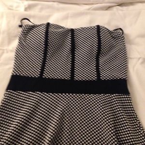 Black and white polka dot strapless dress