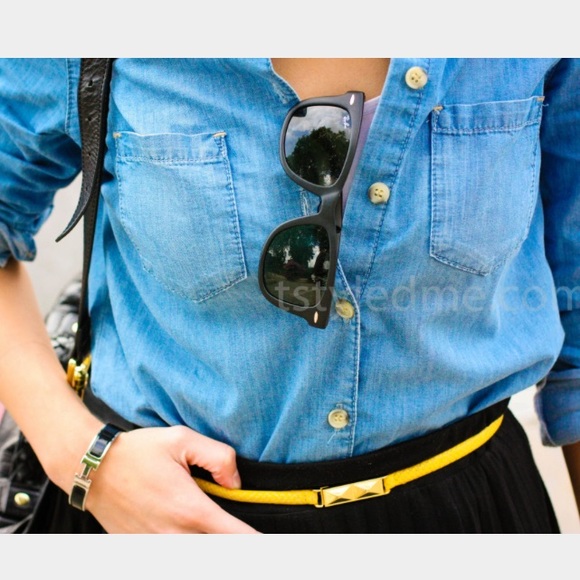 Topshop Chambray Long Sleeve Button Down Top