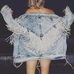 Vintage Denim Fringe Jacket