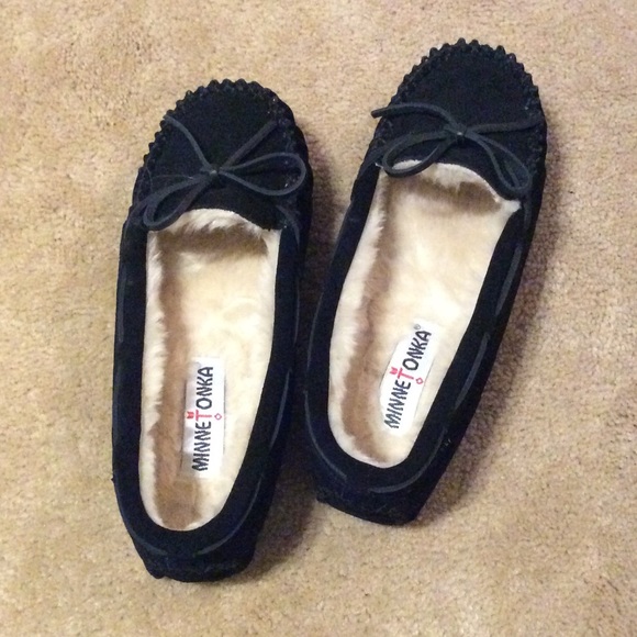 Black Suede/Leather Fur-Lined Moccasins - NEW