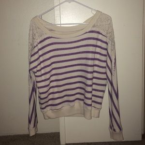 Purple and white striped lacy sweater