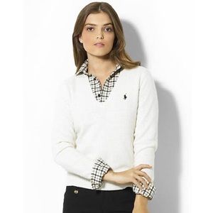 Polo Ralph Lauren V-neck white cable-knit sweater