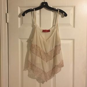 Cream chiffon & lace tank top