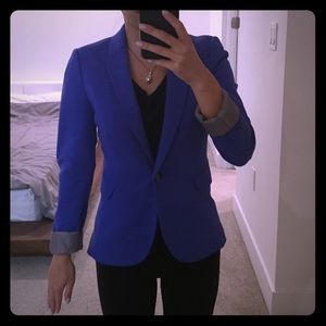 H&M Blue Cotton Lined Fitted Blazer - US Sz 2