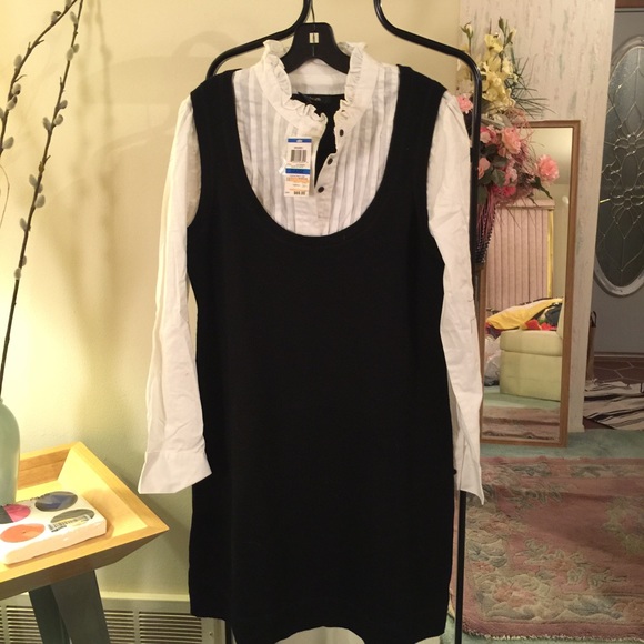 All in one-knit sweater top and connected blouse