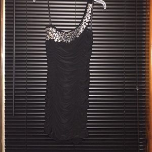 Black club dress. One shoulder with sequins