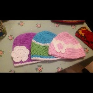 Handmade crochet girls beanies