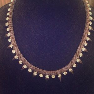 Gunmetal mesh, rhinestone, and spiked necklace