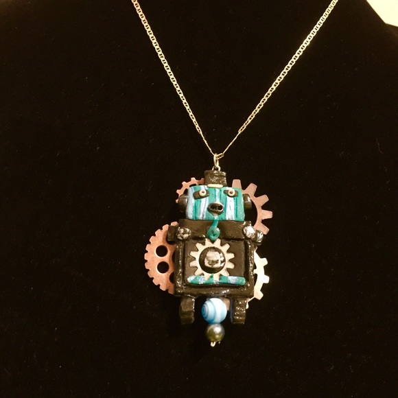 Robot clay necklace