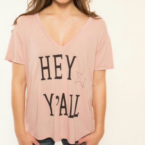 "HEY YA'LL" V neck designer Tee, size S