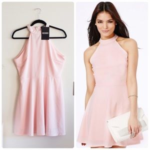 MISSGUIDED Halterneck Skater Dress (Nude/Pink)