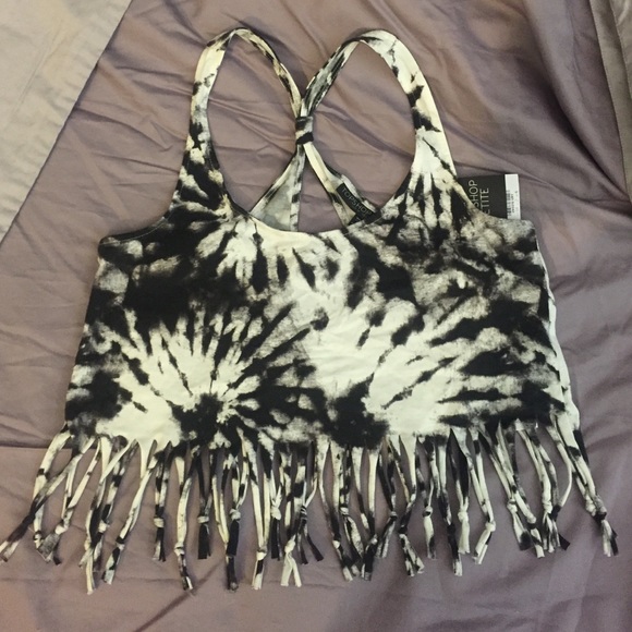Topshop Petite Tie Dye with fringe crop top